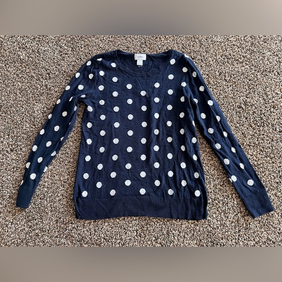 Old Navy Women’s Polka Dot Crewneck Sweater Size S Navy Blue White Dots - Picture 1 of 8